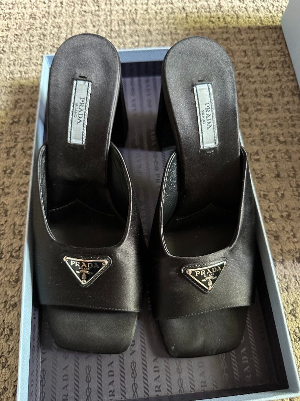 Prada Logo Plaque Slip-On Sandals in EU 38